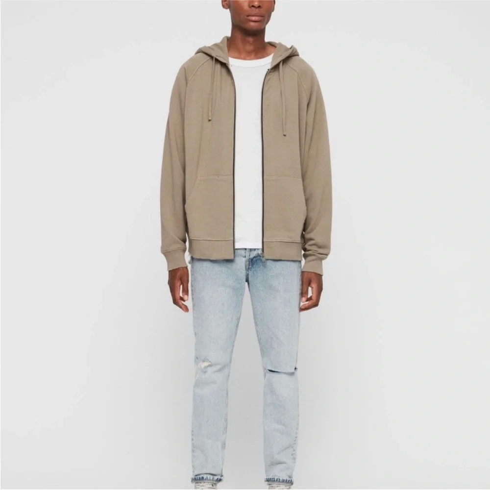 Allsaints dark tan/ brown distressed zip-up hoodie - Picture 2 of 7